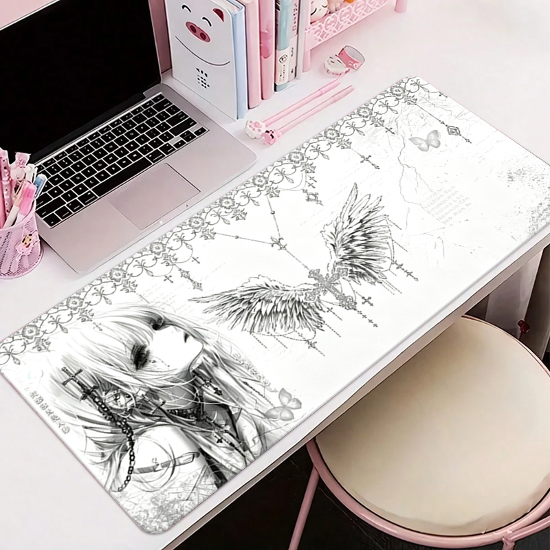 Gaming Accessories For Gaming Setup - Leather Mousepad Black White Anime Aesthetics
